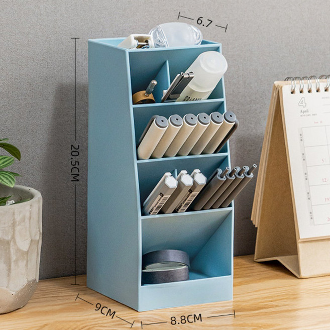 斜插式多格筆筒 文具收納盒 桌面收納 辦公用品, 斜插式多格筆筒_莫蘭迪藍, 1個