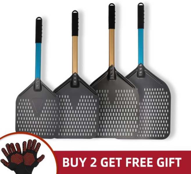 피자삽 피자 껍질 천공 삽 터닝 패들 오븐 필 주방 도구 들러붙지 않는 베이킹용 10 인치 11 12 13 14 인치, 10 14 inch 76cm gold, 1개