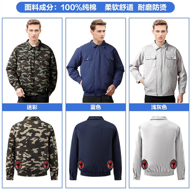 風扇製冷空調服 36V循環送風工作外套, 1個, 純棉藏青--單件衣服,S【37-45公斤】