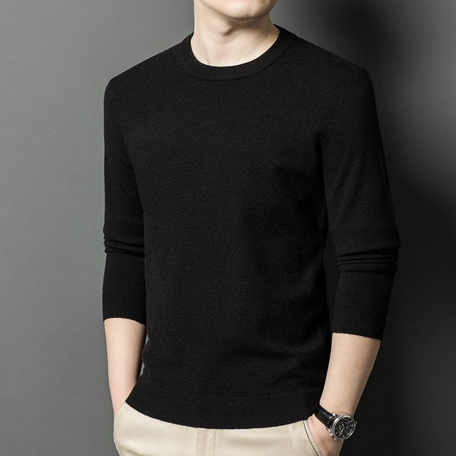 메인워크 중년남성 라운드넥 긴팔 니트 티셔츠 봄가을 간절기 솔리드 스웨터 이너 스판 루즈핏 데일리 아우터 상의