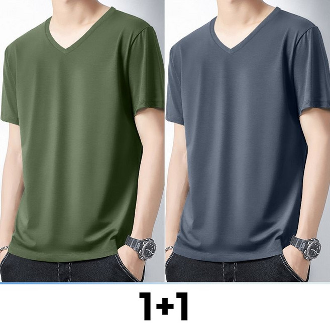 메인워크 1+1 남성 빅사이즈 브이넥 반팔티 여름 냉장고 트렌드 이너 순면 데일리 심플 솔리드 소프트 얇은 편한 데일리 베이직 상의 2매입