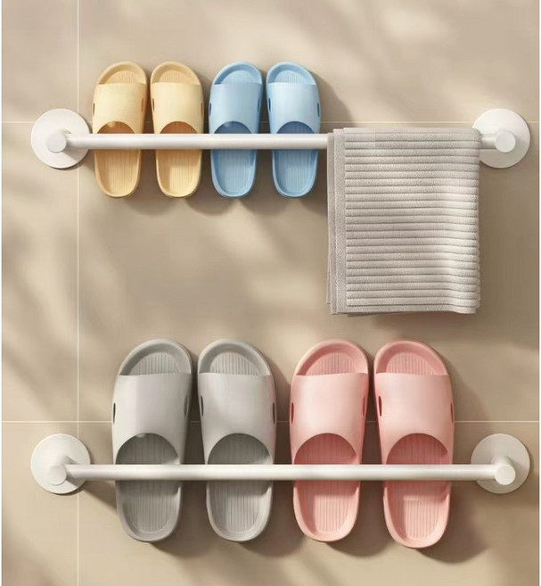 [재고정리]에스위두 무타공 욕실화 걸이 실내화 거치대 수건 걸이 다용도 거치대, A타입  원형 화이트, 30CM, 1개
