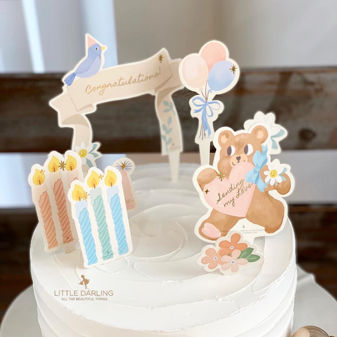 [써봄토퍼] 곰돌이 드로잉그림 데코픽 생일케이크 토퍼 홈파티