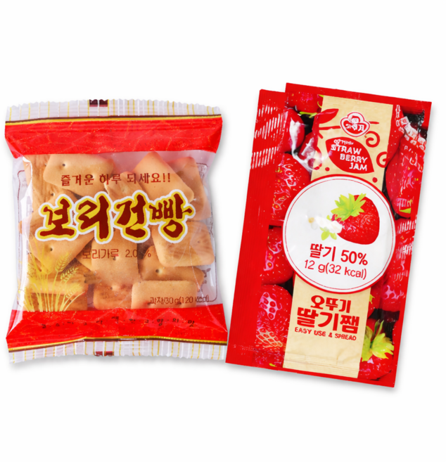 금풍제과 보리건빵과 오뚜기 딸기잼 군대 학교 캠핑 등산 여행 달달한 간식세트 과자세트, 10개, 42g