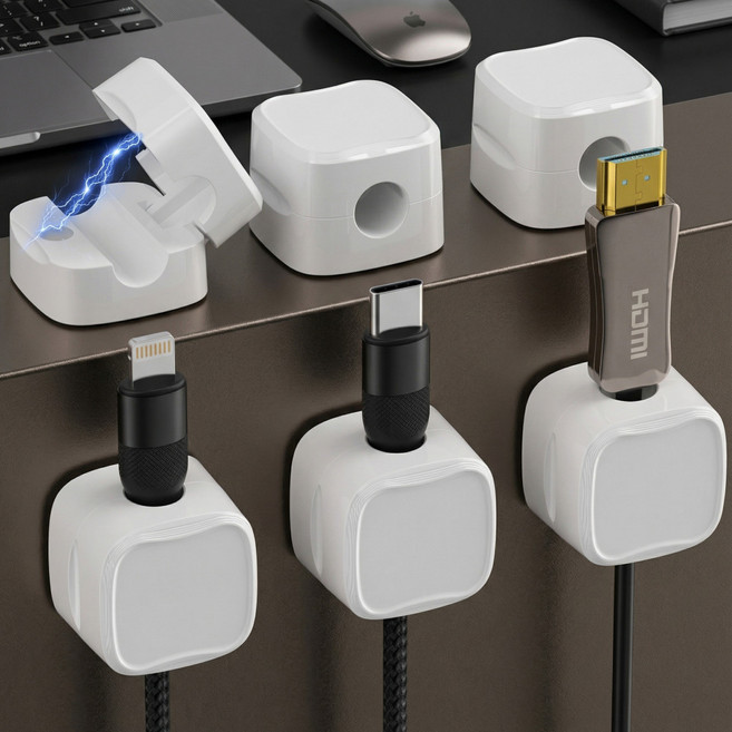 담다르 마그네틱 케이블 홀더 자석 선정리 클립 휴대폰 충전기 선 고정 6개입, 화이트, 1세트