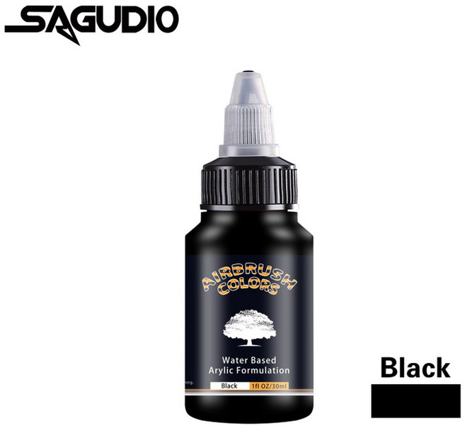 에어브러시 아크릴 페인트 자동차 및 벽 장식 모델 컬러링 DIY 24 색 방수 안료 1/3/5*30ml/병, Black, 30ml, 1개