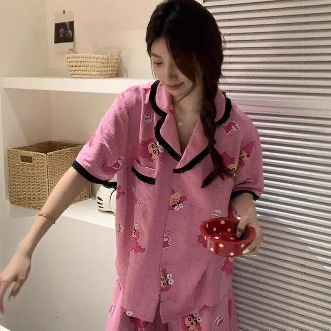 可愛卡通印花睡衣套裝