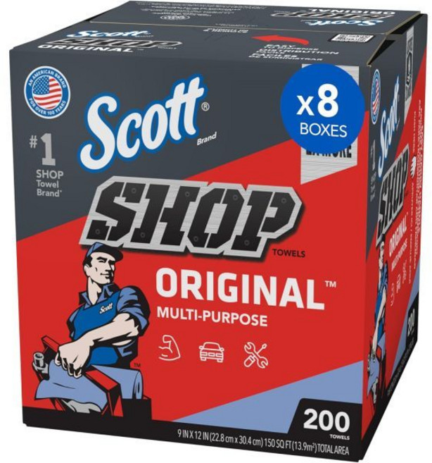 Scott® 쇼핑 타월 오리지널(75190) 파란색 팝업 디스펜서 박스(타월/상자 200개 상자 8개 수건/상자 1 600개), 200 Count (Pack of 8), 블루, 1개