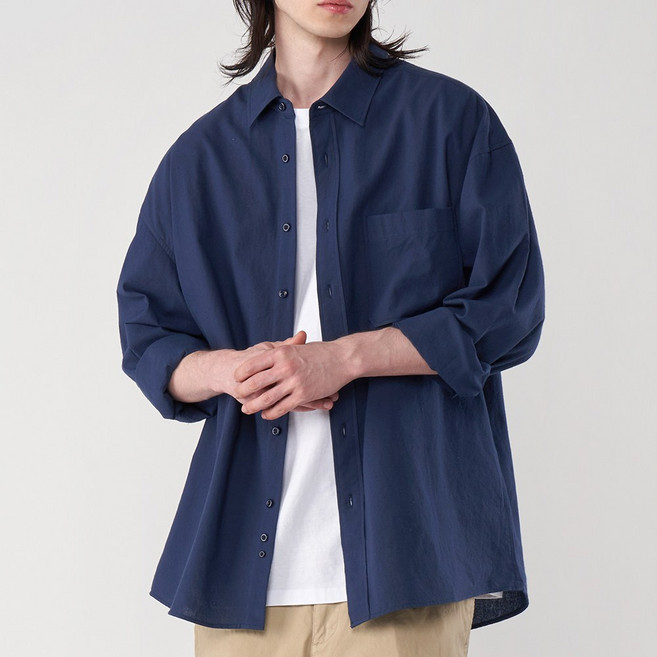 팀스핏 남성용 오버핏 여름 쿨 린넨 빅사이즈 셔츠 남방