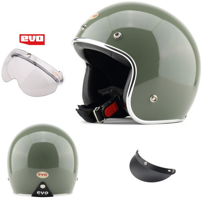 피스윌 EVO 레트로 클래식헬멧 오토바이 바이크 헬멧 반모 오픈페이스 하이바 스쿠터 퀵보드 전기자전거 가벼운헬멧, XL, 17.카키색(실버라인)