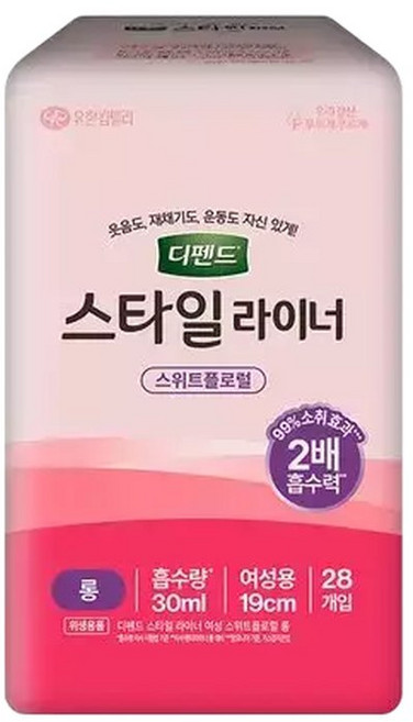 여성용 스타일 요실금 팬티라이너 스위트플로럴향 롱28px1팩, 28개입, 1개