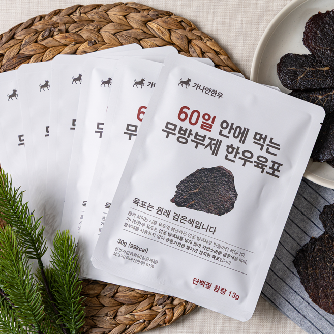 60일 안에 먹는 무방부제 한우육포, 6개, 30g