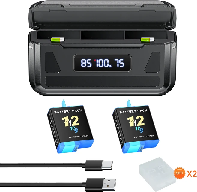 호환 고프로 히어로 12 9용 배터리 2000mAh 블랙 + 카메라용 3단 고속 충전기 TF 카드 박스, 07 1 Charger 2 Battery, 01 China Mainland