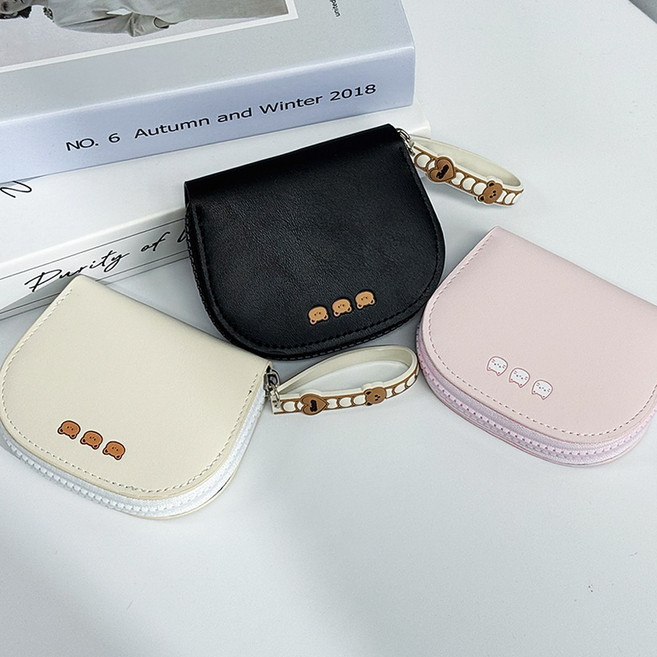 모던허니 여성 곰돌이 캐릭터 라운드 지퍼 미니 학생 카드 아코디언 지갑