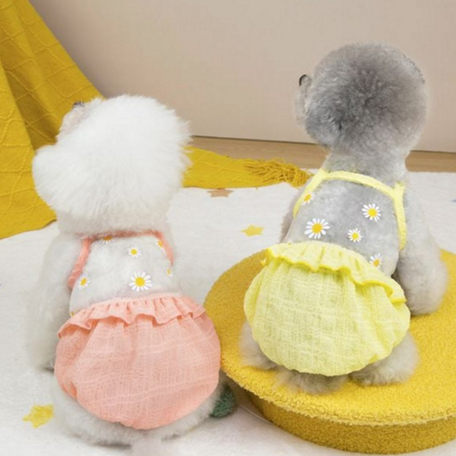 데이지 매쉬 민소매 반려동물 원피스 S~2XL 강아지 나시 스커트 여름 애견의류, 1개, 옐로우