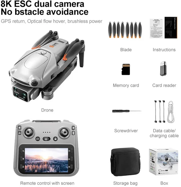 NEW S119 드론 8K 카메라 짐벌 스크린 리모컨 GPS 릴레이 디지털 매핑 Wifi FPV 셀카 비디오 브러시리스 RC, 01 Without evasion, 1개