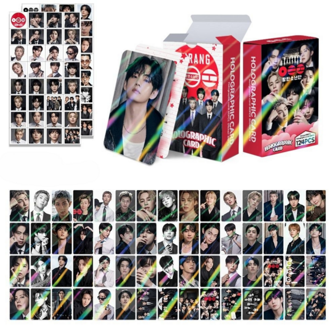 BTS 투어스 스트레이키즈 홀로그램 포카 124장 홀로그램 포카 60장 스티커 64장 도무송 다꾸 TWS 스키즈 방탄소년단 선물용, 124개, BTS(방탄소년단)