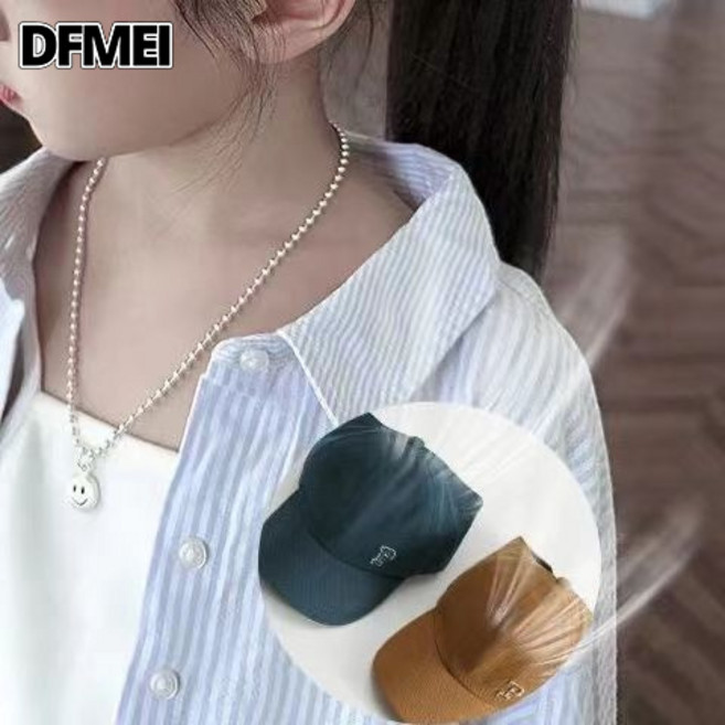 DFMEI 兒童防曬小童空頂鴨舌帽女童夏季薄款寶寶遮陽帽馬尾太陽帽子