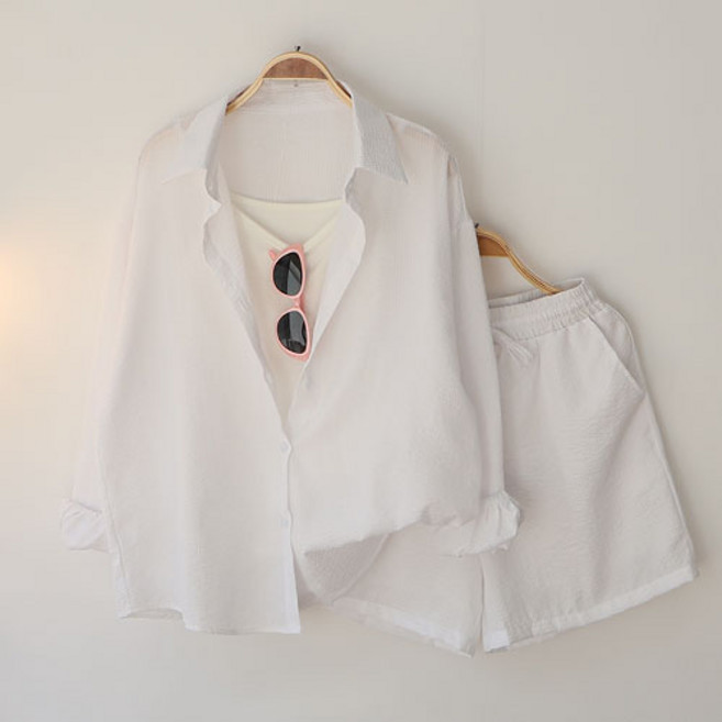 스카이코코 여성 긴팔 남방 밴딩 반바지 엠버 셔츠 세트