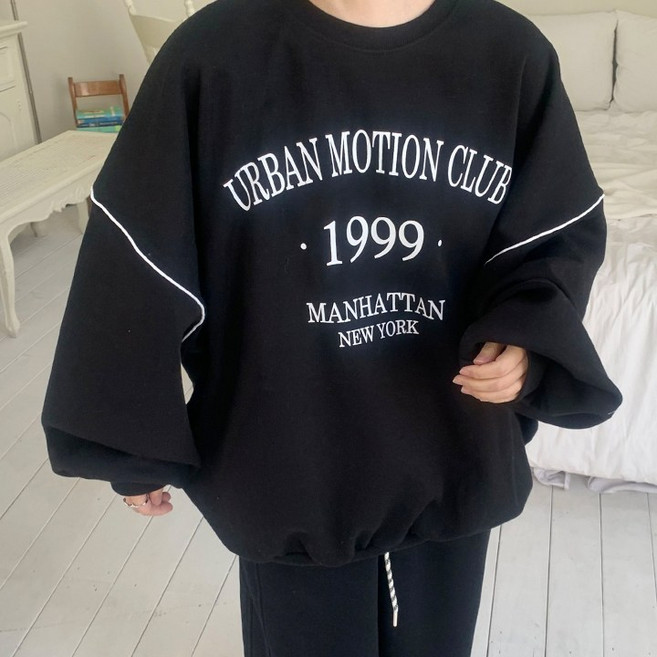 애플망고옷장 빅사이즈 어반 삥줄 맨투맨 오버핏 간절기 박스티셔츠