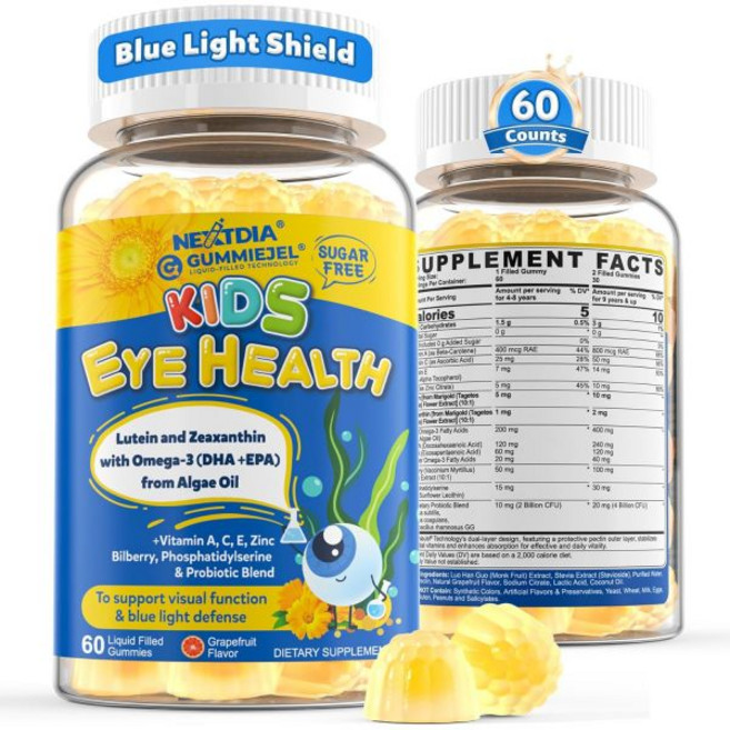 Lutein Gummies for Kids Lutein and Zeaxanthin Supplements for Eyes + Omega 3 & Bilberry for Blue, Lutein Gummies for Kids, Lutei