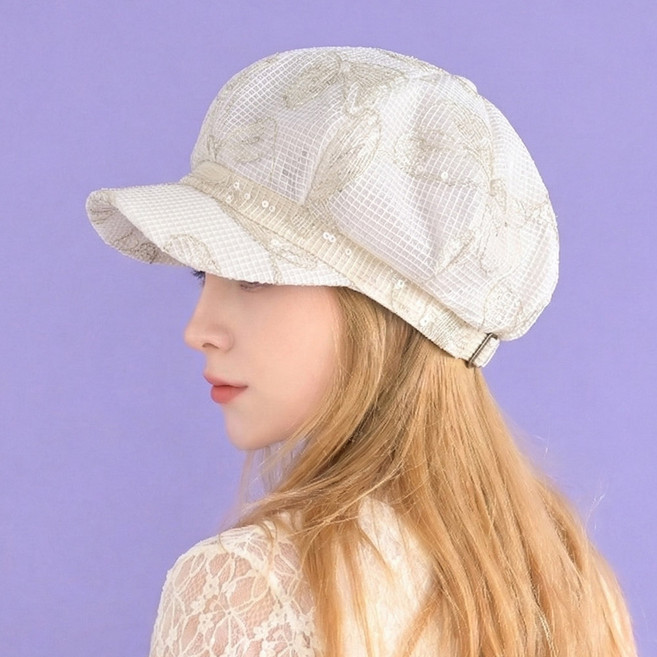여름 여성 고급 팔각모 헌팅캡 베레모 중년 빵 모자 통기성 국산 메쉬 스팽글