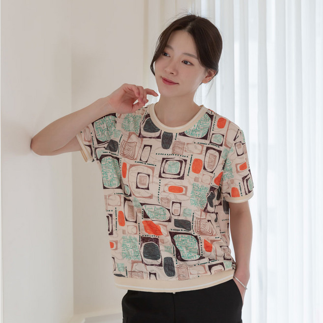 여성 여름 자카드 인견 밴딩 반팔 티셔츠 빅사이즈 엄마옷