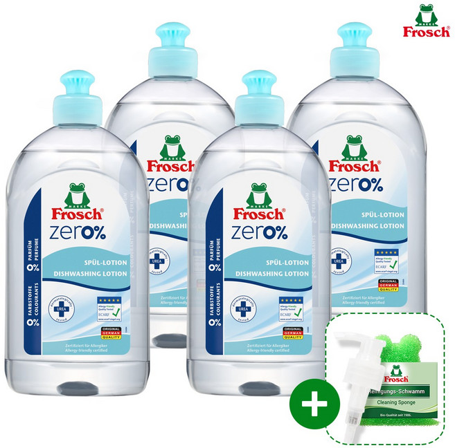 프로쉬 제로 주방세제 500mlX4개(펌프+수세미), 4개, 500ml