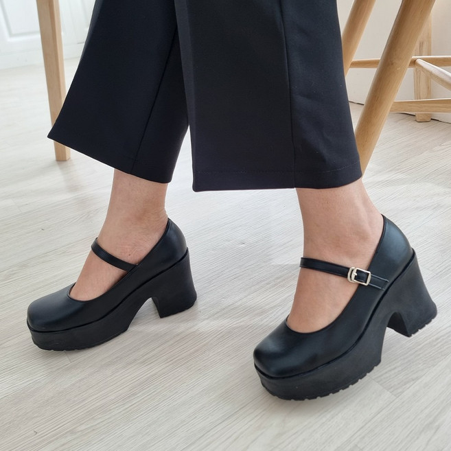 발편한 국내생산 여성 키높이 플랫폼 통굽 가보시 하이힐 메리제인슈즈 8cm 여자 펌프스 구두