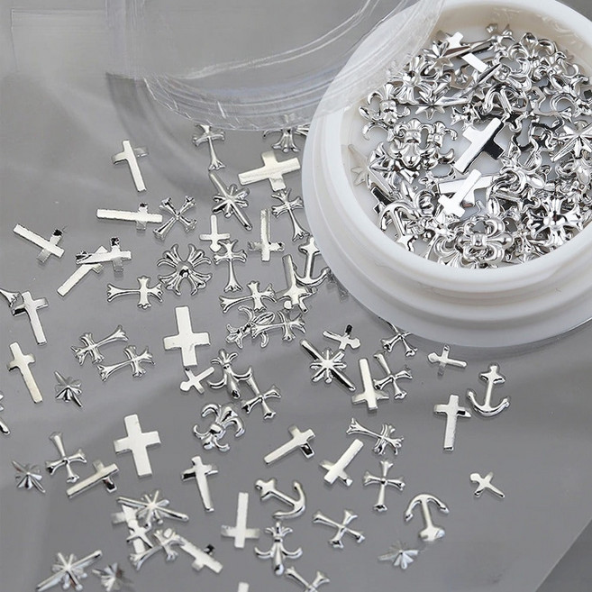 네일스토어 십자가 네일파츠-24 메탈 실버 별 60개입, 1개, 1.실버