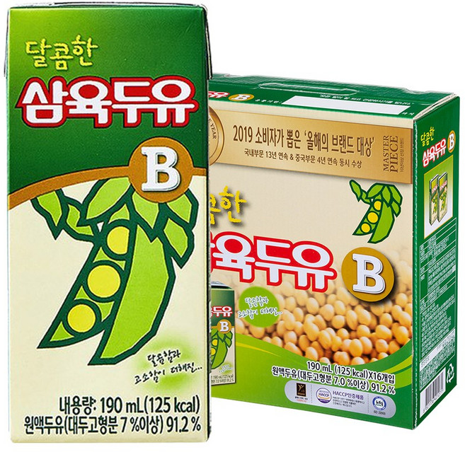 삼육두유 달콤한 두유 B, 190ml, 16개