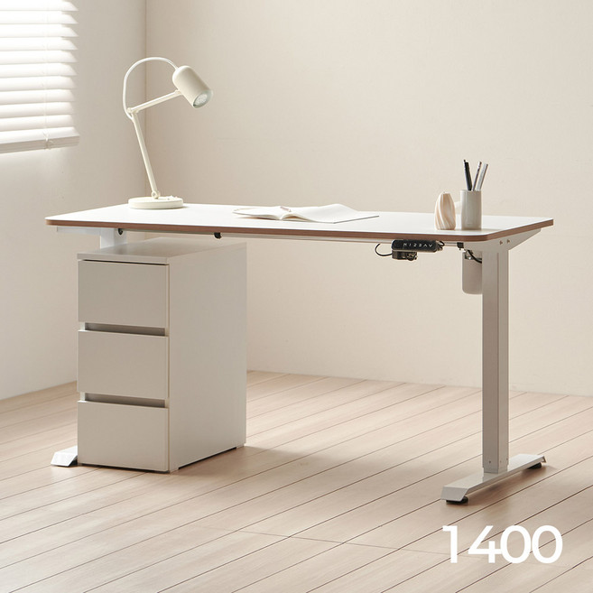 아씨방가구 리프트 전동 스탠딩 모션데스크 1400 (책상+서랍장), 엣지 화이트, 선택:엣지 화이트