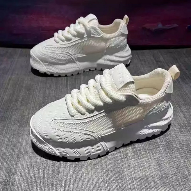 2025夏季透氣網面老爹鞋 厚底休閒運動小白鞋