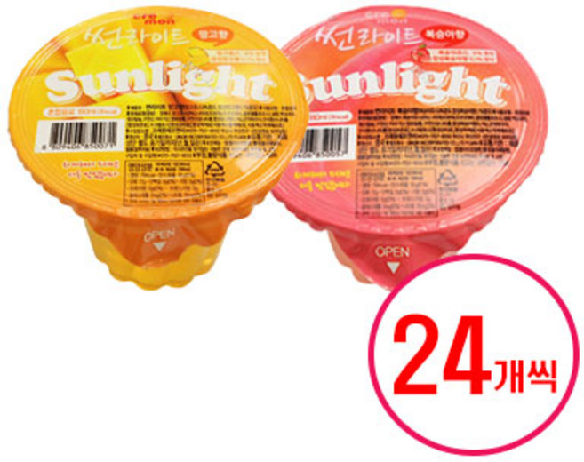 [ 끄레몽 ] 썬라이트 젤리푸딩 180g / 24개입+24개입 총 2박스 세트구성 (복숭아/망고/사과/포도 중 2가지맛 선택), 복숭아+망고