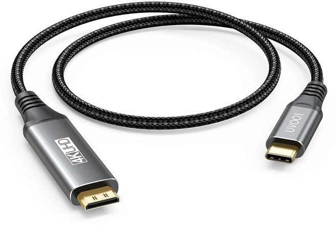 UVOOI 짧은 USB C - 미니 HDMI 케이블 0.6m(2피트) (HDMI 아님) 4K@60Hz 고속 타입-C - 미니 HDMI 2.0 코드 휴대용 모니터용 맥북, 1, 2FT, 1개