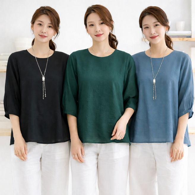 인견 7부 반팔 블라우스 "프리미엄" 6color 단색 무지 솔리드 스몰~빅사이즈 L~2XL 하객룩 오피스룩