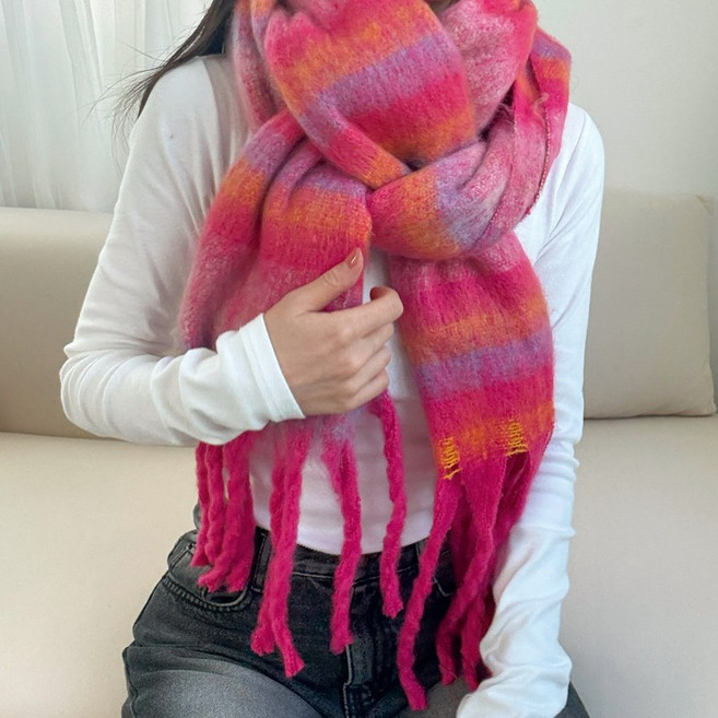 어나더뷰 2883 [5컬러] 배색 스트라이프 모헤어 머플러 겨울 목도리 수술 빅사이즈 롱 커플 남녀공용 숄 선물