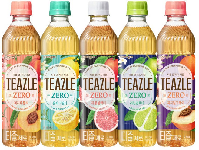 티즐 제로 5종 모음(유자그린티/라임민트/블랙자몽티/피치우롱티/피치얼그레이) 총, 500ml, 40개