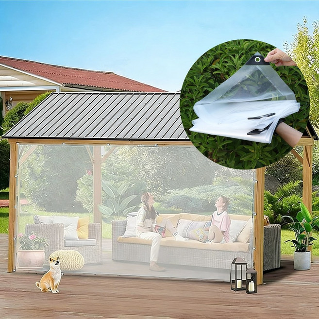 투명 방수포 방수천 열 밀봉 가장자리 방풍비닐 방수천막 두꺼운 방풍비닐 테라스 베란다 옥상 마당 차량 캠핑 이사 천막 바닥 보호 커버, 1개