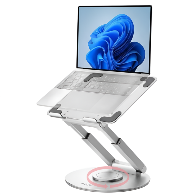 애져요 쿨링홀 360도 회전 노트북 거치대 원터치 높이 조절, 1개, 실버