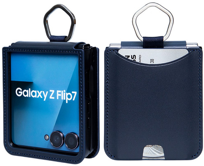 폰누리 갤럭시 Z플립7 링 힌지보호 가죽 카드 휴대폰 케이스