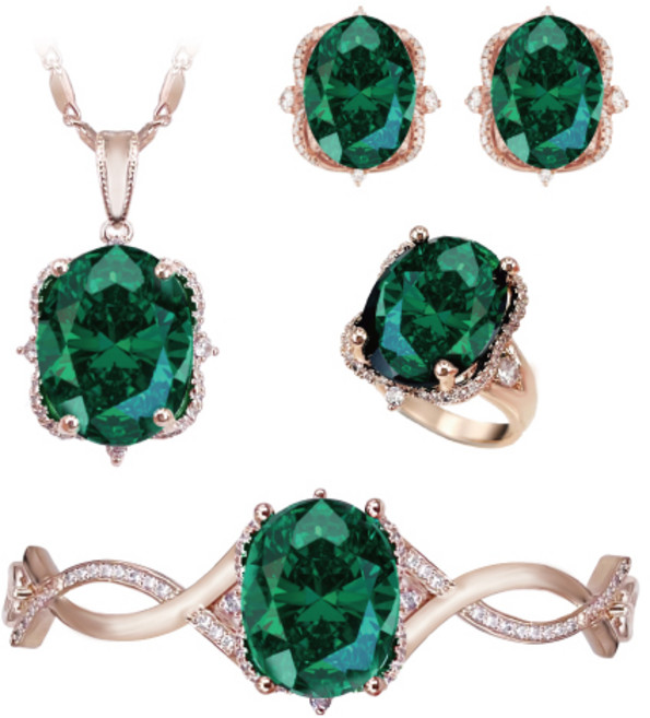 [혜성주얼리] 줄리아 에메랄드 반지 팔찌 귀걸이 목걸이 4종