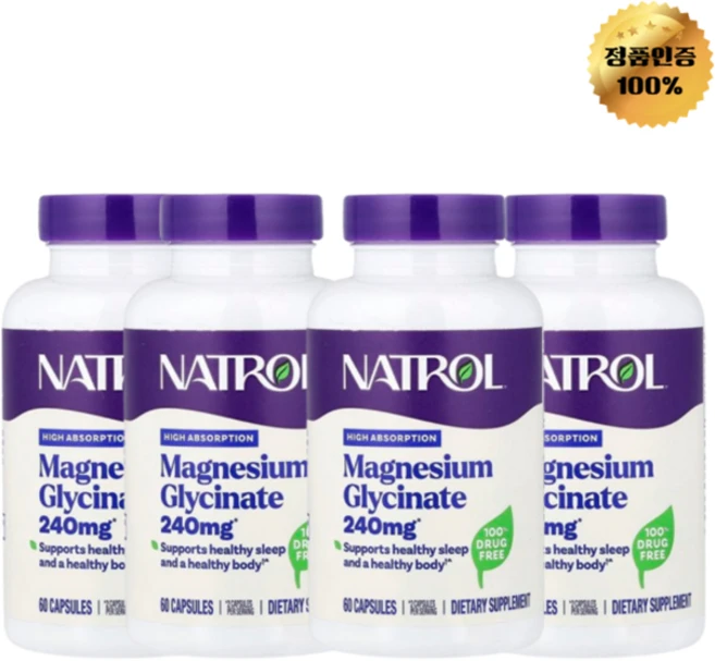 2+2 나트롤 마그네슘 글리신산 고흡수 240mg 캡슐 60정, 4개 - 쿠팡