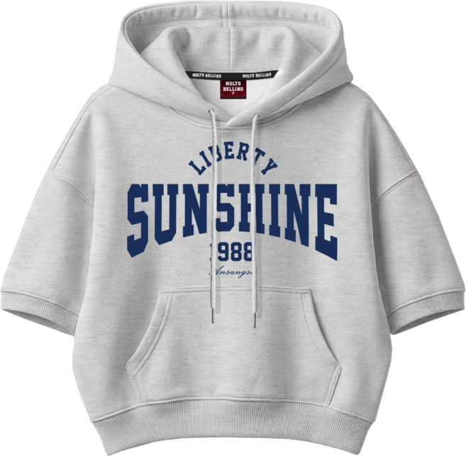 몰토벨리노 SF 썬샤인 여성 오버핏 세미크롭 반팔 후드티