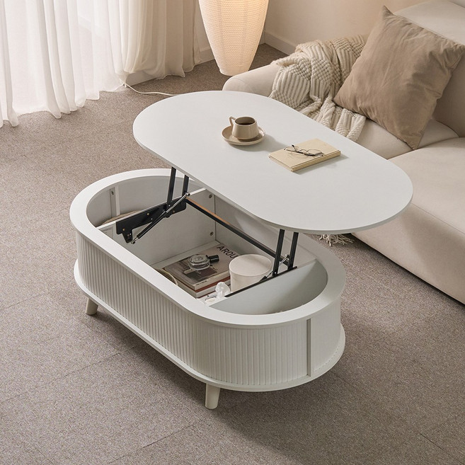 동서가구 아보 타원형 리프트업 거실 테이블 1200 DF645658, 화이트