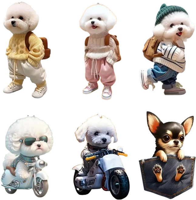 유디모닉 강아지 키링 6개 세트 귀여운 비숑 푸들 치와와 말티즈, 1개