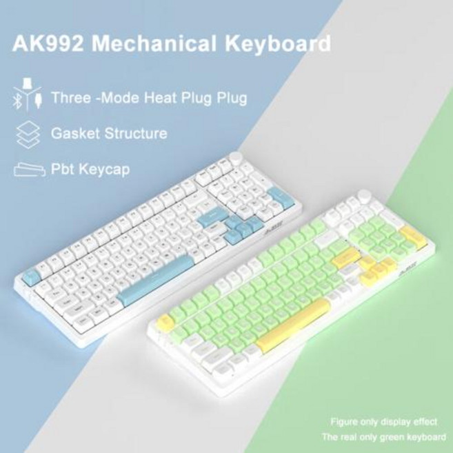 기계식 키보드 스마트폰 블루투스 AJAZZ 게임용 기계식 키보드 RGB 100 키 핫 스왑 50 블루투스 무선 24G USB PC 게이머 데스크탑용 AK992, 1) white light, 없음
