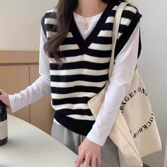 쁘띠엘라 여성 브이넥 니트 조끼 레이어드 베스트 사계절