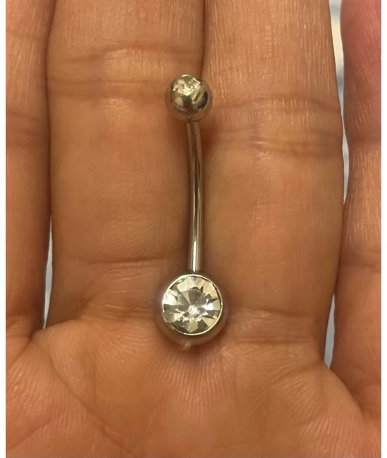 鈦鋼醫用不鏽鋼肚臍環 圓鑽設計 親膚材質, 1個, 白色16mm