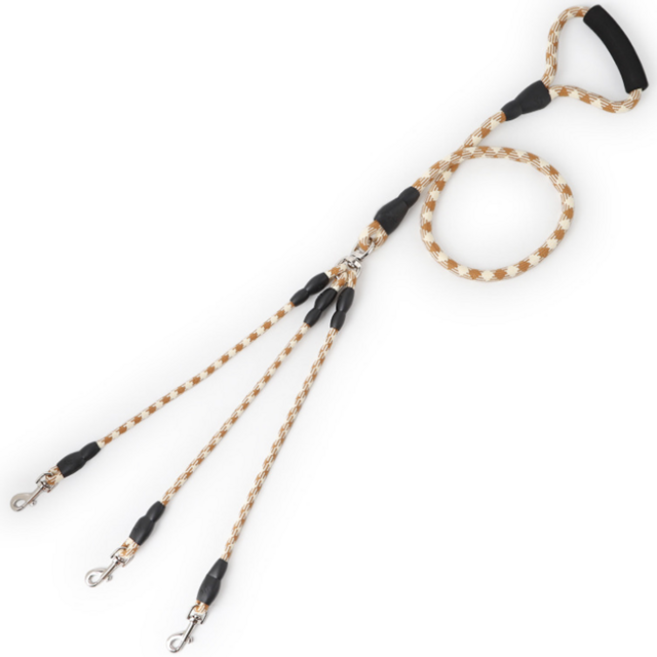 강아지 트리플 리드줄 세마리 줄 멀티 삼중 세줄, 카키, 1개